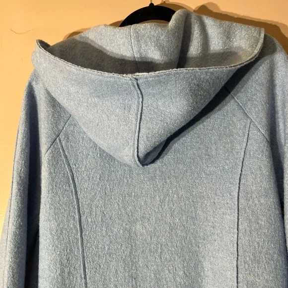 JOIE Medium Women Blue Wool Blend Hooded Open Front Stylish Midi Trench Overcoat - Picture 8 of 10